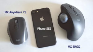 MX Anywhere 2SをMX ERGOとiphone SE2とサイズ比較