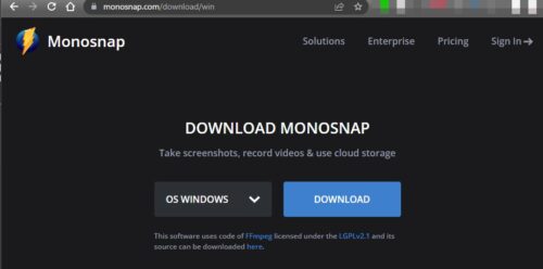 Monosnapのダウンロードページ